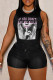 Black Gray Casual Print Patchwork O Neck Sleeveless Two Pieces
