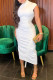 White Fashion Sexy Casual Solid Draw String Fold Oblique Collar Sleeveless Dress
