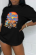 Black Fashion Cute Character Patchwork O Neck T-Shirts