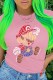 Pink Fashion Street Character Print Letter O Neck T-Shirts