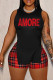 Black Red Casual Print Patchwork O Neck Sleeveless Two Pieces