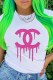 White Fashion Casual Print Letter O Neck T-Shirts