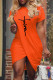 Tangerine Casual Print Patchwork Asymmetrical O Neck One Step Skirt Dresses