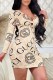 Champagne Fashion Sexy Print Hollowed Out Letter V Neck One Step Skirt Dresses