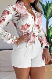 White Fashion Casual Print Basic V Neck Tops