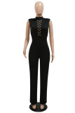 Red Fashion Casual Solid Patchwork Half A Turtleneck Regular Jumpsuits