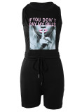 Colour Casual Print Patchwork O Neck Sleeveless Two Pieces