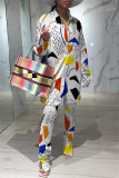 Multicolor Fashion Casual Print Patchwork Turndown Collar Long Sleeve Two Pieces