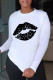 Black Casual Print Patchwork O Neck Tops