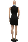 Blue Fashion Sexy Patchwork Sequins See-through Turtleneck Sleeveless Dress