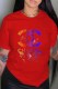 Red Street Fashion Print Letter O Neck T-Shirts