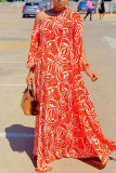 Blue Fashion Casual Print Patchwork Oblique Collar Long Dress