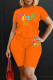 Tangerine Red Casual Print Patchwork O Neck Short Sleeve Two Pieces