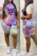 Blue Casual Print Patchwork O Neck Short Sleeve Two Pieces