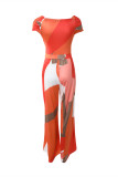 Colour Fashion Casual Print Patchwork V Neck Regular Jumpsuits