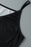 Black Sexy Casual Print Backless V Neck Sling Dress