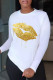 Gold Casual Print Patchwork O Neck Tops