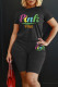 Black Casual Print Patchwork O Neck Short Sleeve Two Pieces