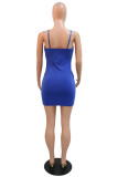 Rose Red Fashion Sexy Patchwork Hot Drilling Backless Spaghetti Strap Sleeveless Dress