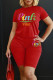 Red Casual Print Patchwork O Neck Short Sleeve Two Pieces