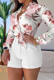 White Fashion Casual Print Basic V Neck Tops