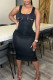 Black Sexy Casual Print Basic U Neck Vest Dress