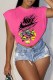 Rose Red Fashion Casual Print Letter O Neck T-Shirts