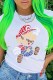 White Fashion Street Character Print Letter O Neck T-Shirts
