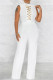 White Fashion Casual Solid Patchwork Half A Turtleneck Regular Jumpsuits