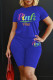 Blue Casual Print Patchwork O Neck Short Sleeve Two Pieces