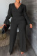 Black Casual Solid Patchwork V Neck Long Sleeve Two Pieces