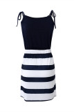Tibetan Blue Sexy Casual Print Bandage Patchwork Backless Spaghetti Strap Sleeveless Dress