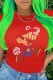 Red Fashion Street Character Print Letter O Neck T-Shirts