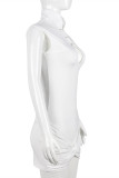 White Fashion Sexy Solid Hollowed Out Patchwork Mandarin Collar Sleeveless Dress