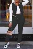 Green Casual Solid Patchwork Buckle Long Sleeve Two Pieces