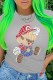 Grey Fashion Street Character Print Letter O Neck T-Shirts