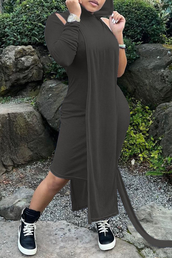 Black Casual Solid Patchwork Asymmetrical Hooded Collar Long Sleeve Two Pieces