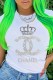 White Fashion Casual Print Letter O Neck T-Shirts