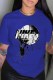 Blue Casual Fashion Print Letter O Neck T-Shirts