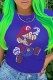 Blue Fashion Street Character Print Letter O Neck T-Shirts