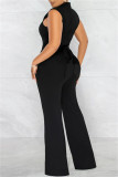 Red Fashion Casual Solid Patchwork Half A Turtleneck Regular Jumpsuits