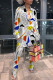 White Fashion Casual Print Patchwork Turndown Collar Long Sleeve Two Pieces