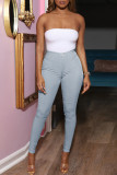 Light Blue Sexy Street Solid Hollowed Out Patchwork High Waist Pencil Solid Color Bottoms
