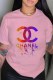 Pink Street Fashion Print Letter O Neck T-Shirts