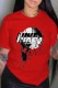 Red Casual Fashion Print Letter O Neck T-Shirts