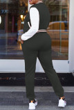 Green Casual Solid Patchwork Buckle Long Sleeve Two Pieces