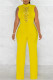 Yellow Fashion Casual Solid Patchwork Half A Turtleneck Regular Jumpsuits