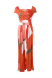Colour Fashion Casual Print Patchwork V Neck Regular Jumpsuits