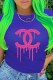 Blue Fashion Casual Print Letter O Neck T-Shirts