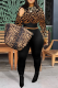 Leopard Print Fashion Leopard Patchwork O Neck Long Sleeve Two Pieces